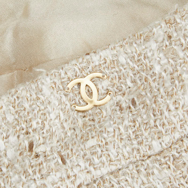 シャネル ツイード ココマークボタン ジャケット パンツ セットアップ ベージュ リネン コットン レディース CHANEL 【中古】
