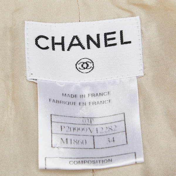 シャネル ツイード ココマークボタン ジャケット パンツ セットアップ ベージュ リネン コットン レディース CHANEL 【中古】