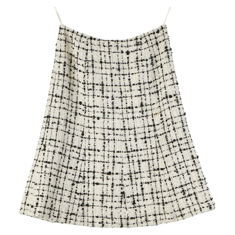 シャネル ツイード スパンコール スカート フレア ひざ丈 サイズ：36 ホワイト ブラック ウール コットン レディース CHANEL 【中古】