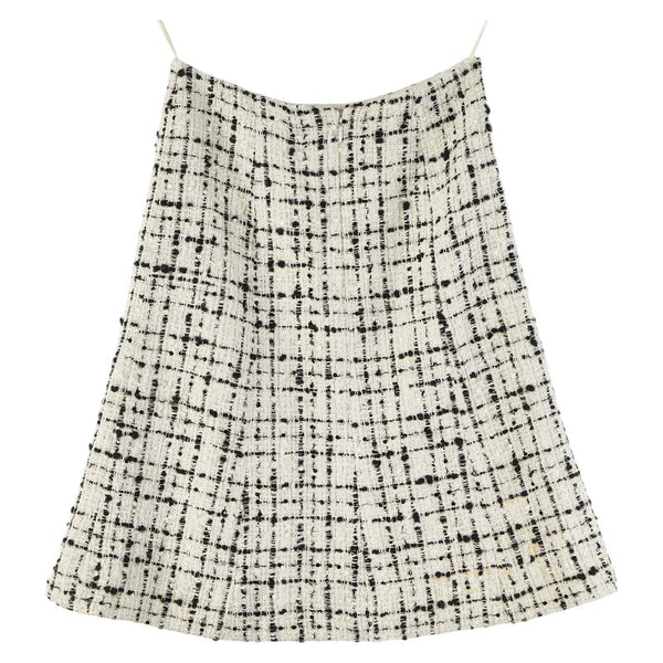 シャネル ツイード スパンコール スカート フレア ひざ丈 サイズ：36 ホワイト ブラック ウール コットン レディース CHANEL 【中古】