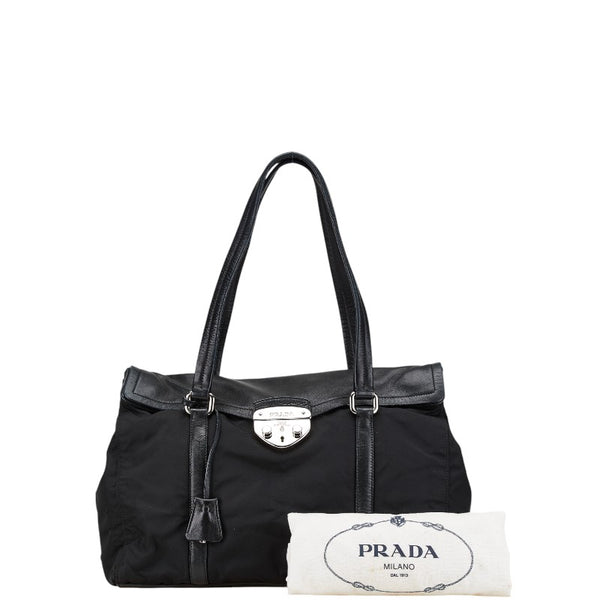 プラダ 三角ロゴプレート トートバッグ ショルダーバッグ ブラック ナイロン レザー レディース PRADA 【中古】