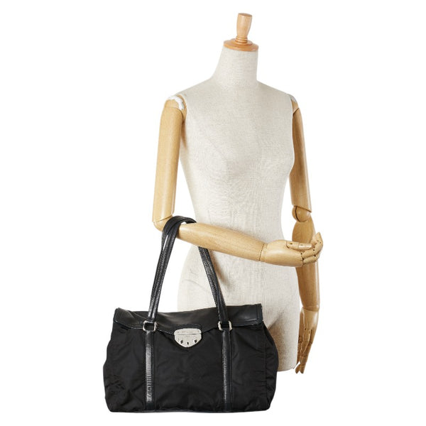 プラダ 三角ロゴプレート トートバッグ ショルダーバッグ ブラック ナイロン レザー レディース PRADA 【中古】
