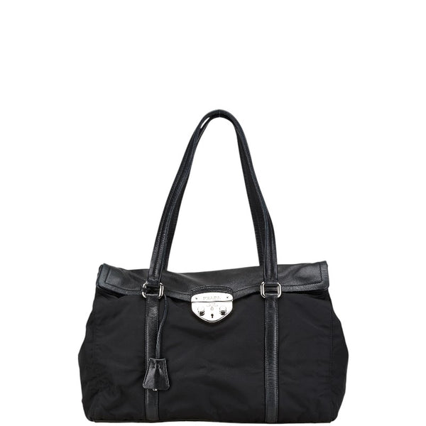 プラダ 三角ロゴプレート トートバッグ ショルダーバッグ ブラック ナイロン レザー レディース PRADA 【中古】
