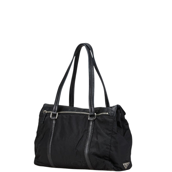 プラダ 三角ロゴプレート トートバッグ ショルダーバッグ ブラック ナイロン レザー レディース PRADA 【中古】