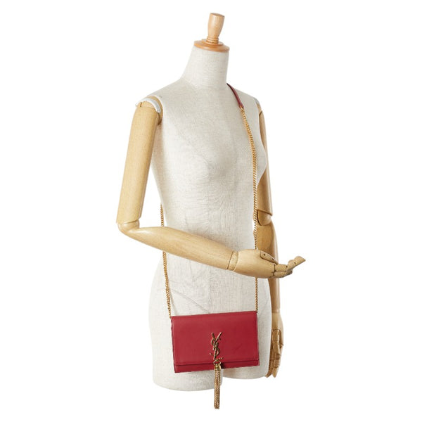 サンローラン KATE ケイト タッセル 斜め掛け チェーン ショルダーバッグ ウォレット 452159 レッド レザー レディース SAINT LAURENT 【中古】