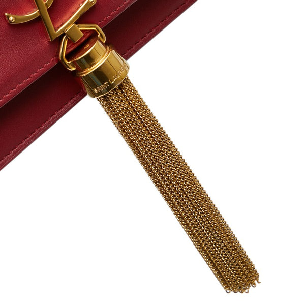 サンローラン KATE ケイト タッセル 斜め掛け チェーン ショルダーバッグ ウォレット 452159 レッド レザー レディース SAINT LAURENT 【中古】