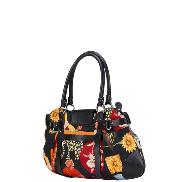 サルヴァトーレフェラガモ サバンナ アニマル ハンドバッグ AU-21 7477 ブラック マルチカラー ナイロン レザー レディース Salvatore Ferragamo 【中古】