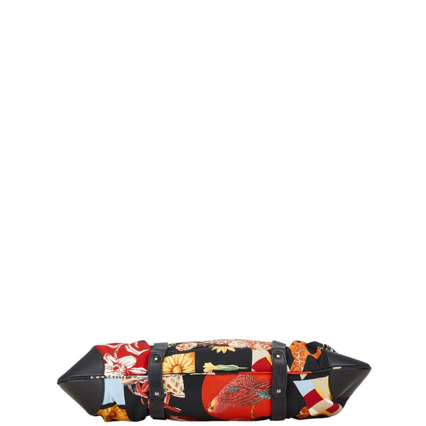 サルヴァトーレフェラガモ サバンナ アニマル ハンドバッグ AU-21 7477 ブラック マルチカラー ナイロン レザー レディース Salvatore Ferragamo 【中古】