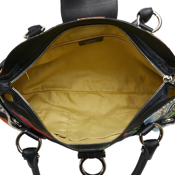 サルヴァトーレフェラガモ サバンナ アニマル ハンドバッグ AU-21 7477 ブラック マルチカラー ナイロン レザー レディース Salvatore Ferragamo 【中古】