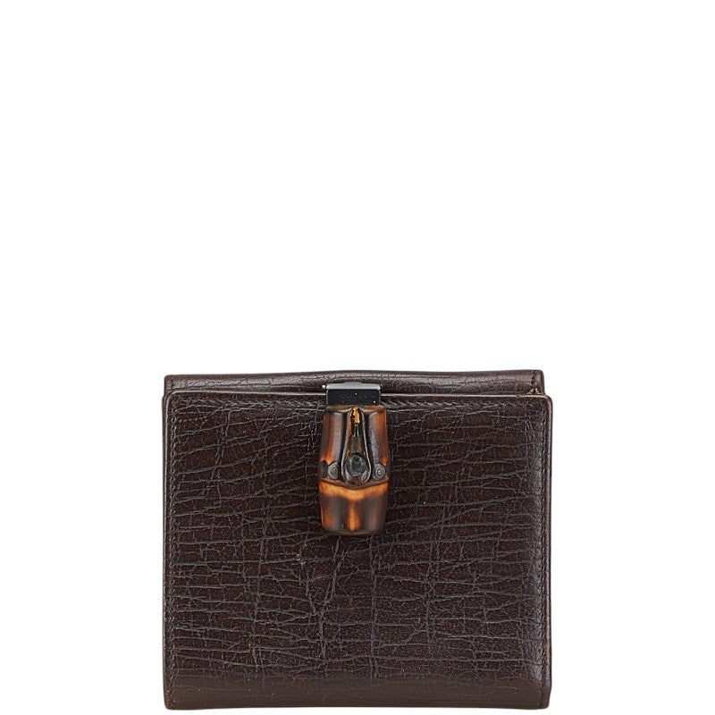 グッチ バンブー ダブルホック 二つ折り財布 112531 ブラウン レザー レディース GUCCI 【中古】