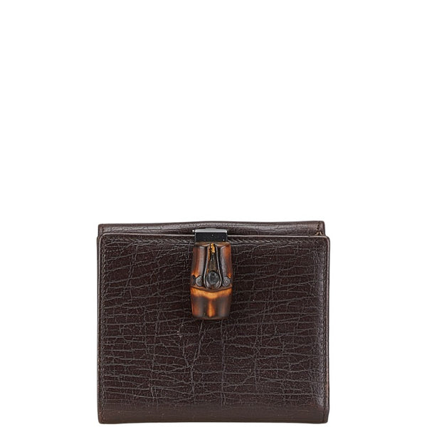 グッチ バンブー ダブルホック 二つ折り財布 112531 ブラウン レザー レディース GUCCI 【中古】