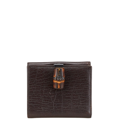 グッチ バンブー ダブルホック 二つ折り財布 112531 ブラウン レザー レディース GUCCI 【中古】