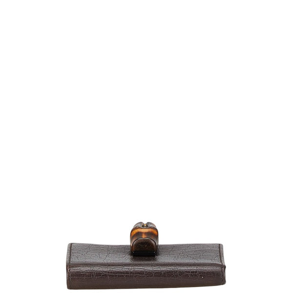 グッチ バンブー ダブルホック 二つ折り財布 112531 ブラウン レザー レディース GUCCI 【中古】