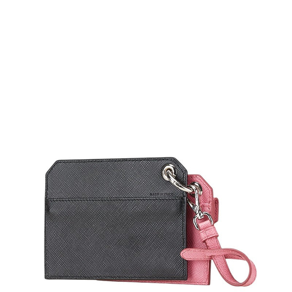 プラダ ドッグ 犬 イラスト カードケース コインケース 1TL360 ブラック ピンク サフィアーノ レザー レディース PRADA 【中古】
