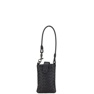 ボッテガヴェネタ イントレチャート 携帯ケース ポーチ ブラック レザー レディース BOTTEGAVENETA 【中古】
