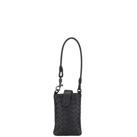 ボッテガヴェネタ イントレチャート 携帯ケース ポーチ ブラック レザー レディース BOTTEGAVENETA 【中古】
