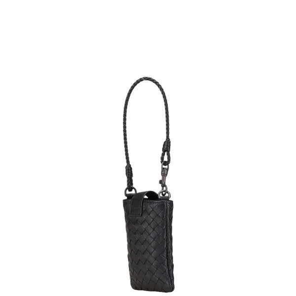 ボッテガヴェネタ イントレチャート 携帯ケース ポーチ ブラック レザー レディース BOTTEGAVENETA 【中古】