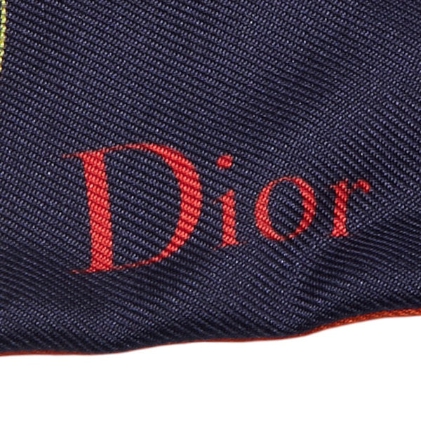 ディオール 砂時計 鍵 モチーフ スカーフ ネイビー ゴールド マルチカラー シルク レディース Dior 【中古】