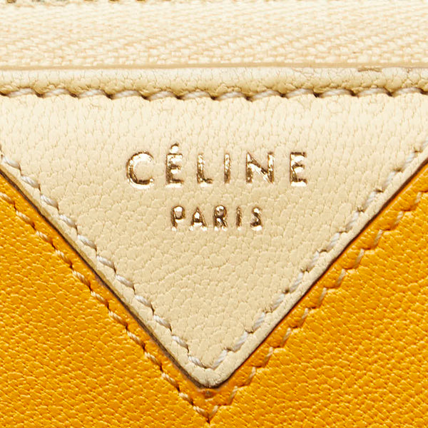 セリーヌ ロゴ 二つ折り財布 コンパクトウォレット ベージュ イエロー レザー レディース CELINE 【中古】