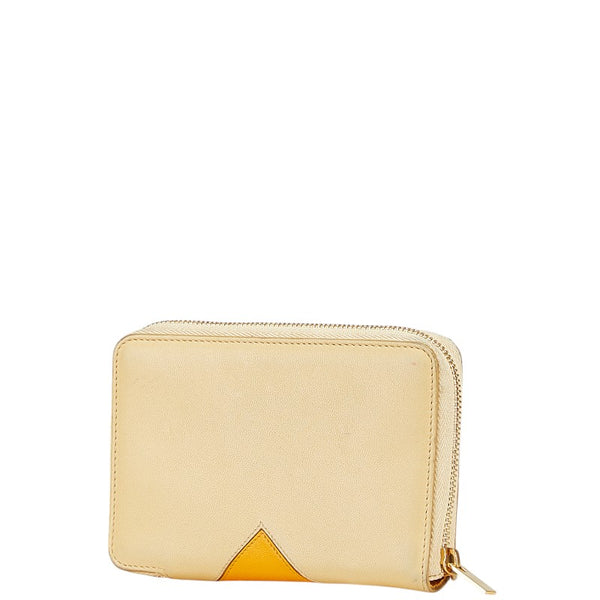 セリーヌ ロゴ 二つ折り財布 コンパクトウォレット ベージュ イエロー レザー レディース CELINE 【中古】