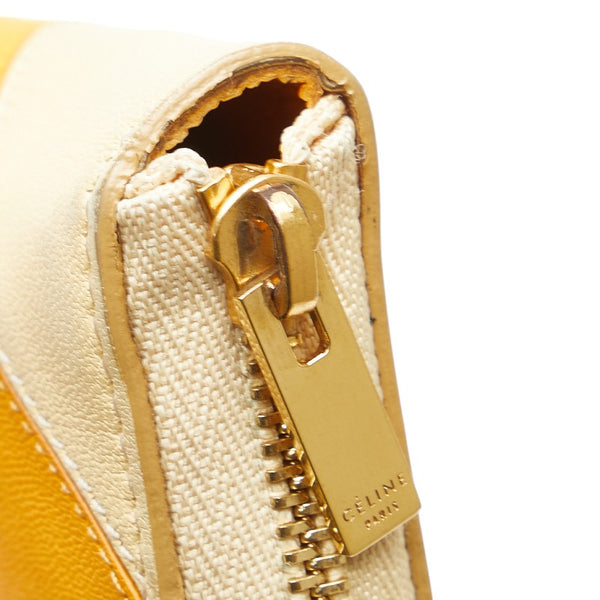 セリーヌ ロゴ 二つ折り財布 コンパクトウォレット ベージュ イエロー レザー レディース CELINE 【中古】