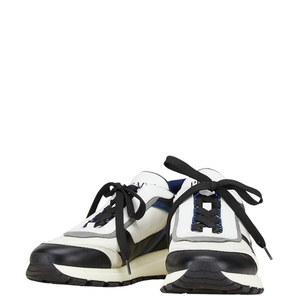 プラダ スニーカー サイズ：8 1/2 4E3482 ホワイト グレー ネイビー レザー スウェード メンズ PRADA 【中古】