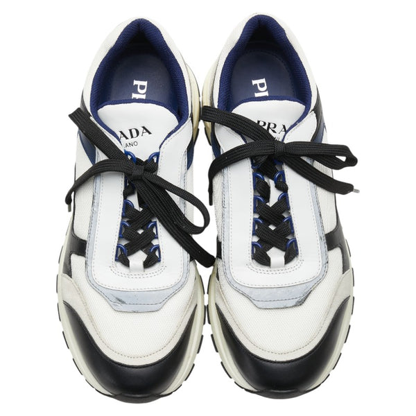 プラダ スニーカー サイズ：8 1/2 4E3482 ホワイト グレー ネイビー レザー スウェード メンズ PRADA 【中古】