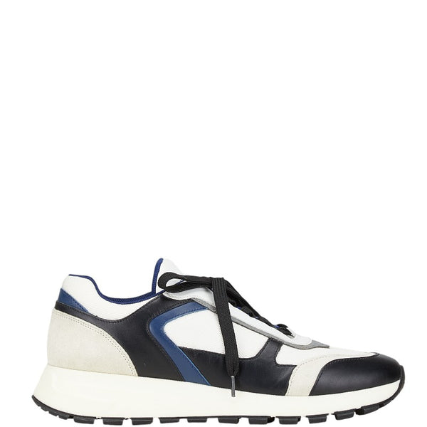 プラダ スニーカー サイズ：8 1/2 4E3482 ホワイト グレー ネイビー レザー スウェード メンズ PRADA 【中古】
