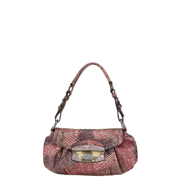 プラダ 三角ロゴプレート ハンドバッグ ワンショルダーバッグ BR2809 ピンク パープル パイソン レザー レディース PRADA 【中古】