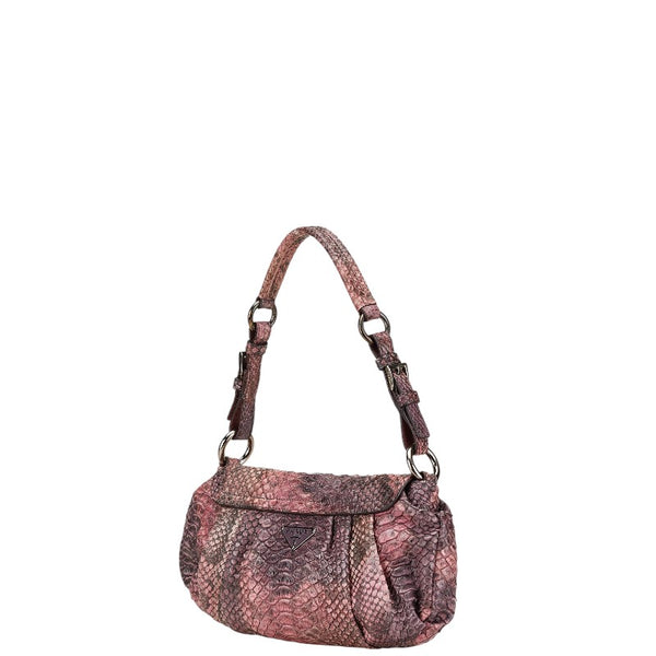 プラダ 三角ロゴプレート ハンドバッグ ワンショルダーバッグ BR2809 ピンク パープル パイソン レザー レディース PRADA 【中古】