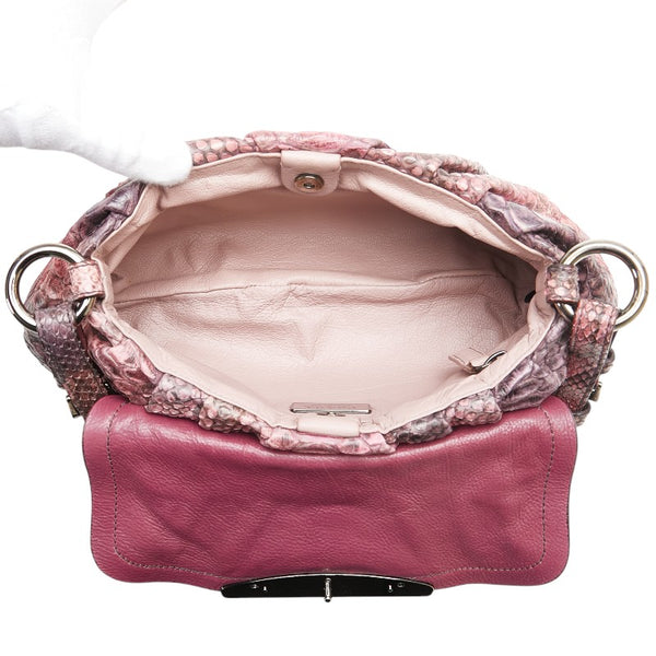 プラダ 三角ロゴプレート ハンドバッグ ワンショルダーバッグ BR2809 ピンク パープル パイソン レザー レディース PRADA 【中古】