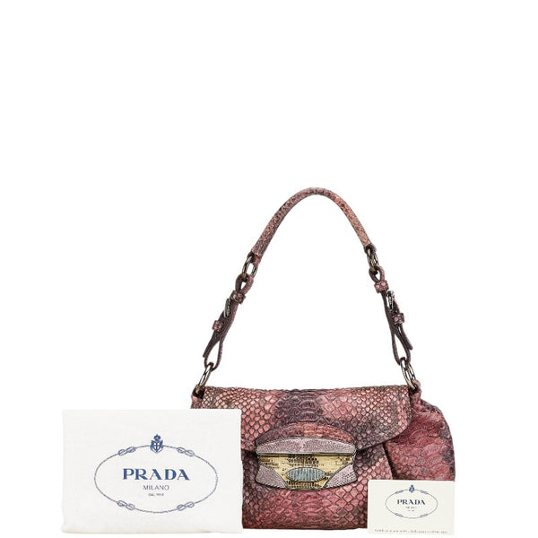 プラダ 三角ロゴプレート ハンドバッグ ワンショルダーバッグ BR2809 ピンク パープル パイソン レザー レディース PRADA 【中古】