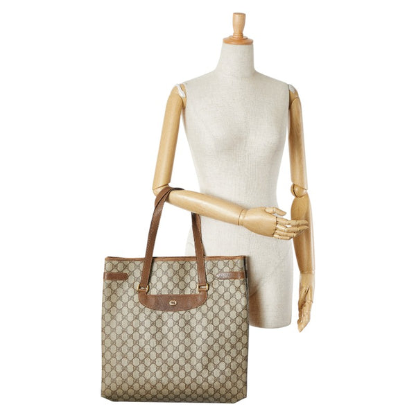 グッチ オールドグッチ GGスプリーム トートバッグ ベージュ ブラウン PVC レザー レディース GUCCI 【中古】