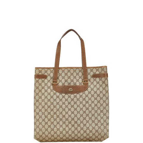 グッチ オールドグッチ GGスプリーム トートバッグ ベージュ ブラウン PVC レザー レディース GUCCI 【中古】