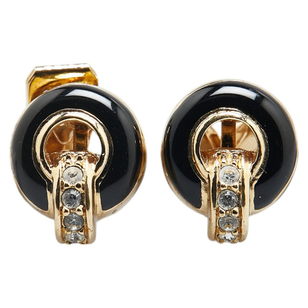 ディオール ヴィンテージ イヤリング ゴールド ブラック メッキ ラインストーン レディース Dior 【中古】