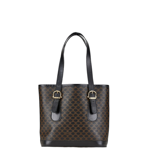 セリーヌ マカダム ハンドバッグ トートバッグ ブラウン ブラック PVC レザー レディース CELINE 【中古】