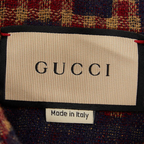 グッチ マキシGG ギンガムチェック シャツ サイズ：48 756842 レッド ネイビー ブラウン ウール メンズ GUCCI 【中古】