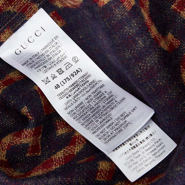 グッチ マキシGG ギンガムチェック シャツ サイズ：48 756842 レッド ネイビー ブラウン ウール メンズ GUCCI 【中古】