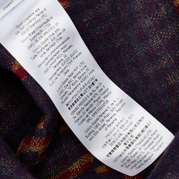 グッチ マキシGG ギンガムチェック シャツ サイズ：48 756842 レッド ネイビー ブラウン ウール メンズ GUCCI 【中古】