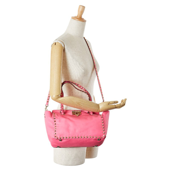 ヴァレンチノ ロックスタッズ ハンドバッグ ショルダーバッグ 2WAY ピンク レザー レディース Valentino 【中古】