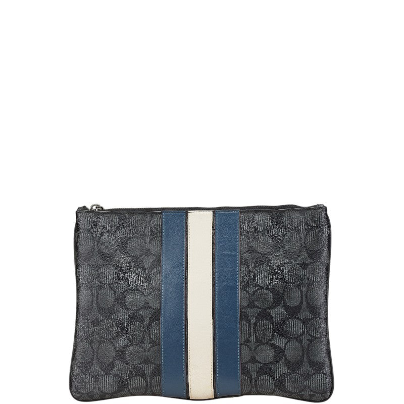 コーチ シグネチャー ストライプ クラッチバッグ セカンドバッグ F26071 グレー マルチカラー PVC メンズ COACH 【中古】