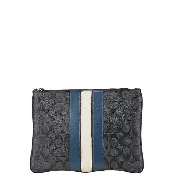 コーチ シグネチャー ストライプ クラッチバッグ セカンドバッグ F26071 グレー マルチカラー PVC メンズ COACH 【中古】