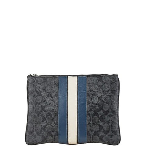 コーチ シグネチャー ストライプ クラッチバッグ セカンドバッグ F26071 グレー マルチカラー PVC メンズ COACH 【中古】