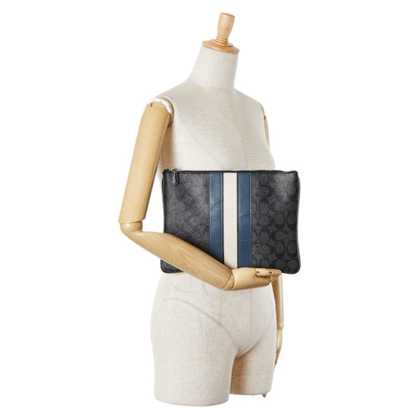 コーチ シグネチャー ストライプ クラッチバッグ セカンドバッグ F26071 グレー マルチカラー PVC メンズ COACH 【中古】