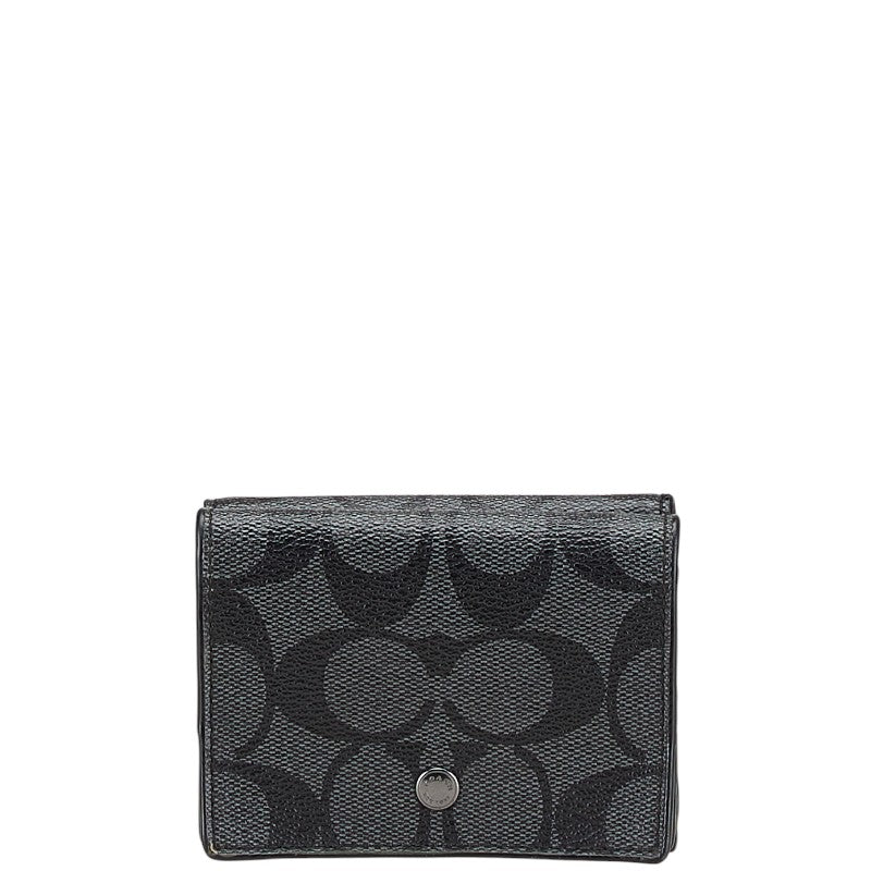 コーチ シグネチャー 三つ折り財布 トライフォールドウォレット F77928 グレー ブラック PVC メンズ COACH 【中古】