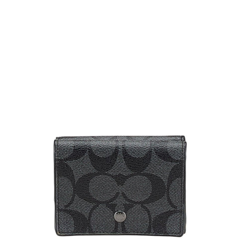 コーチ シグネチャー 三つ折り財布 トライフォールドウォレット F77928 グレー ブラック PVC メンズ COACH 【中古】
