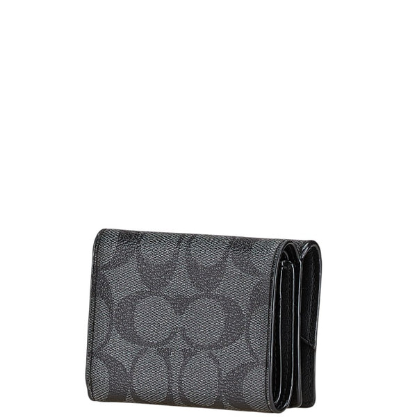 コーチ シグネチャー 三つ折り財布 トライフォールドウォレット F77928 グレー ブラック PVC メンズ COACH 【中古】