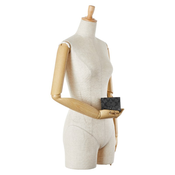 コーチ シグネチャー 三つ折り財布 トライフォールドウォレット F77928 グレー ブラック PVC メンズ COACH 【中古】