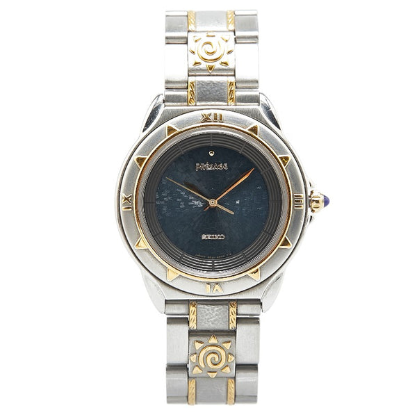 セイコー PRESAGE 腕時計 クオーツ ブラック文字盤 ステンレススチール メッキ レディース SEIKO 【中古】