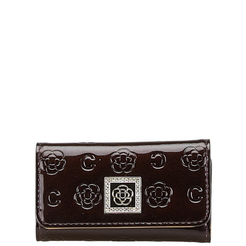 クレイサス 花柄 ラインストーン キーケース 4連 ブラウン エナメル レディース CLATHAS 【中古】